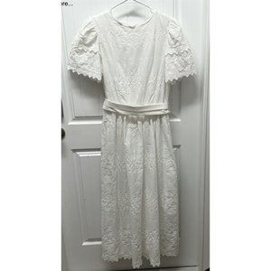 Vintage Lanz Originals White Eyelet Dress Size 8 Wedding Summer Party